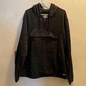 BKC Men’s Heather Black Pullover Hoodie with front center chest pocket. Size XL.